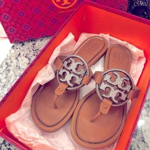 Tory Burch Miller crystal flip flop sandals